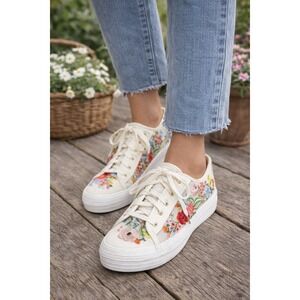 Keds Rifle Paper Co Embroidered Mesh Sneakers Womens Size 10 Cream Floral